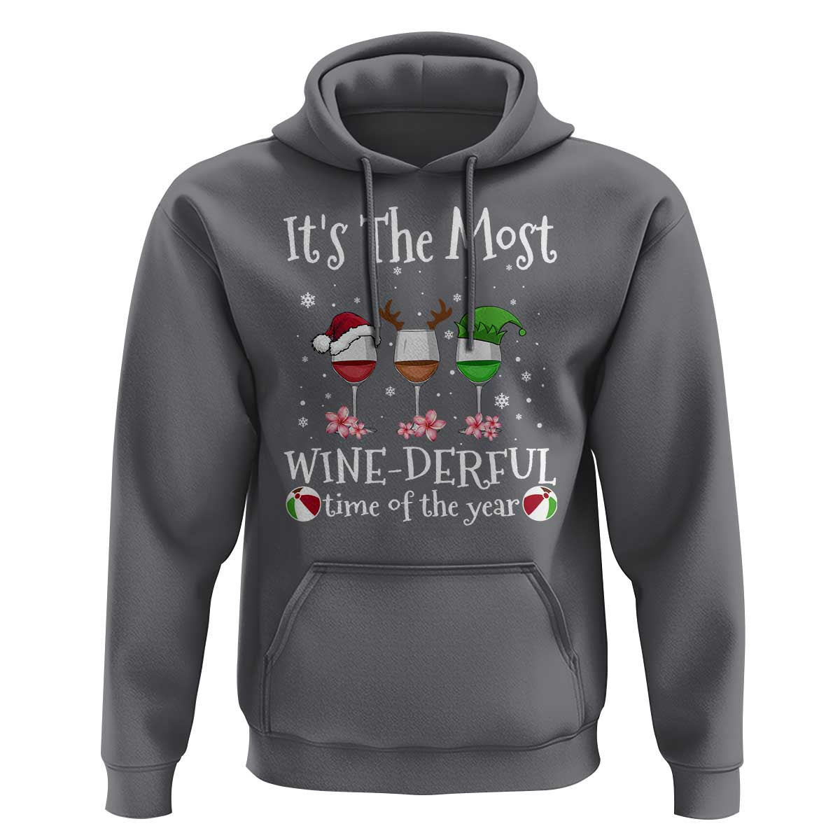 Funny Christmas In July Hoodie It's The Most Winederful Time Of The Year Wine Glasses Flower - Wonder Print Shop