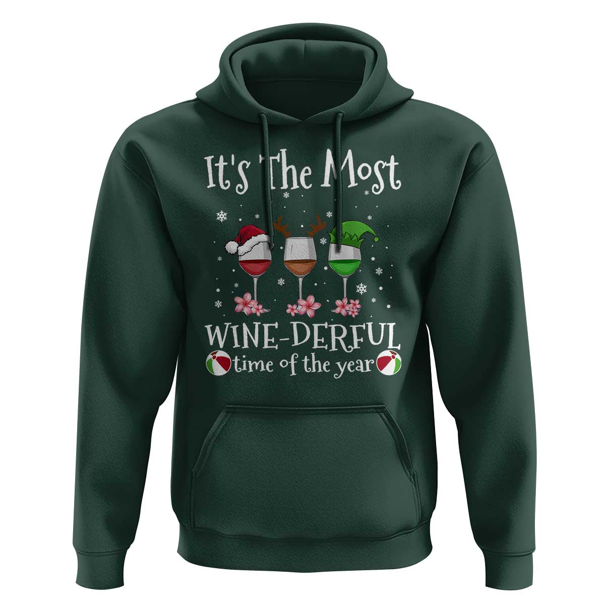 Funny Christmas In July Hoodie It's The Most Winederful Time Of The Year Wine Glasses Flower - Wonder Print Shop