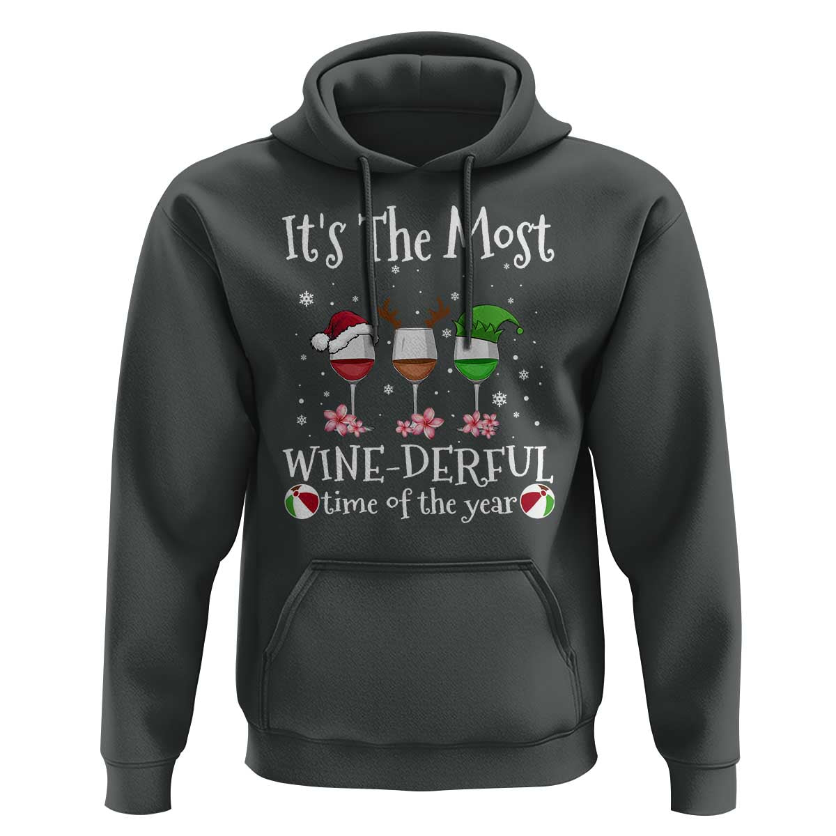 Funny Christmas In July Hoodie It's The Most Winederful Time Of The Year Wine Glasses Flower - Wonder Print Shop