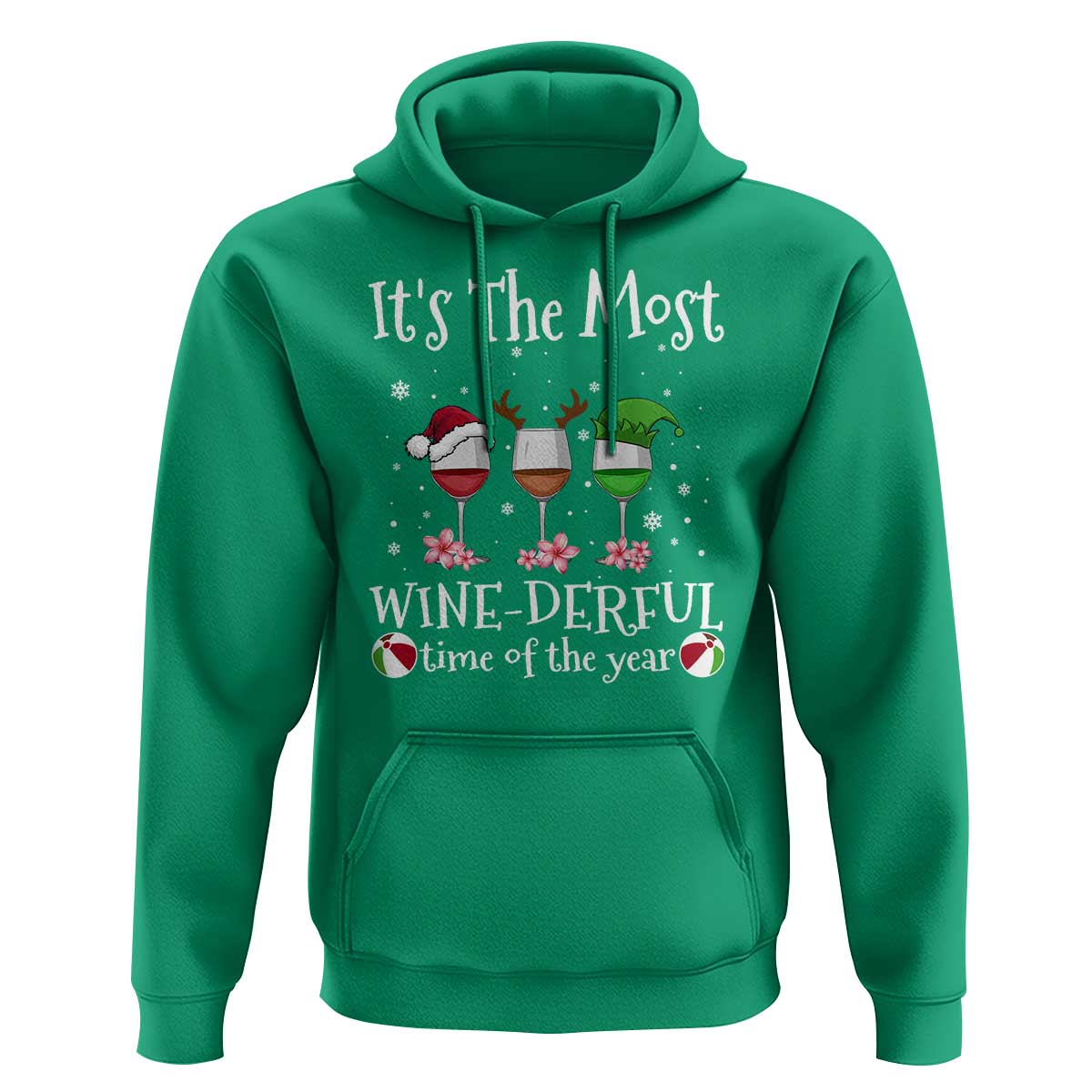 Funny Christmas In July Hoodie It's The Most Winederful Time Of The Year Wine Glasses Flower - Wonder Print Shop