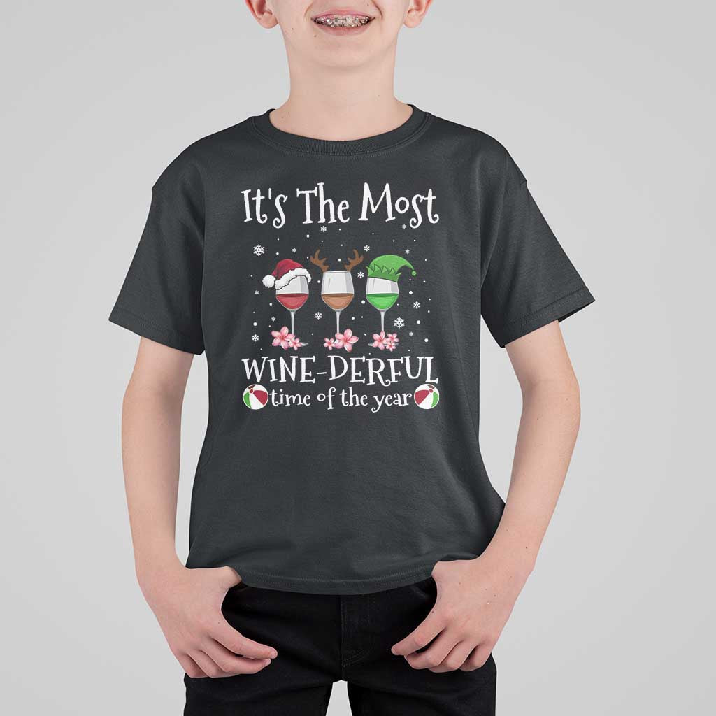 Funny Christmas In July T Shirt For Kid It's The Most Winederful Time Of The Year Wine Glasses Flower - Wonder Print Shop