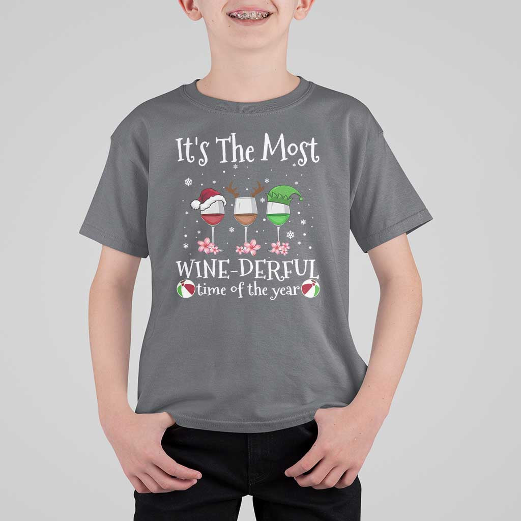 Funny Christmas In July T Shirt For Kid It's The Most Winederful Time Of The Year Wine Glasses Flower - Wonder Print Shop