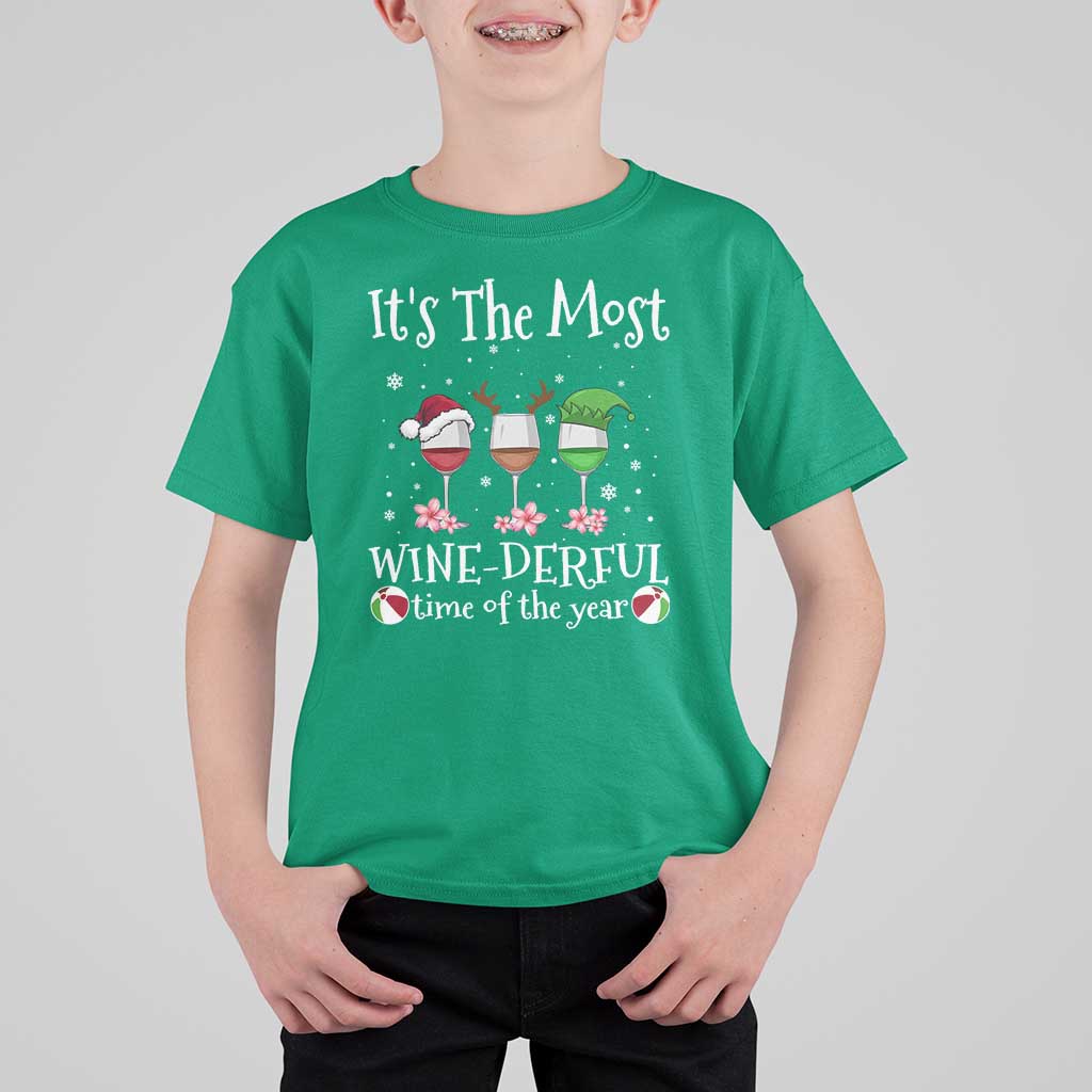 Funny Christmas In July T Shirt For Kid It's The Most Winederful Time Of The Year Wine Glasses Flower - Wonder Print Shop