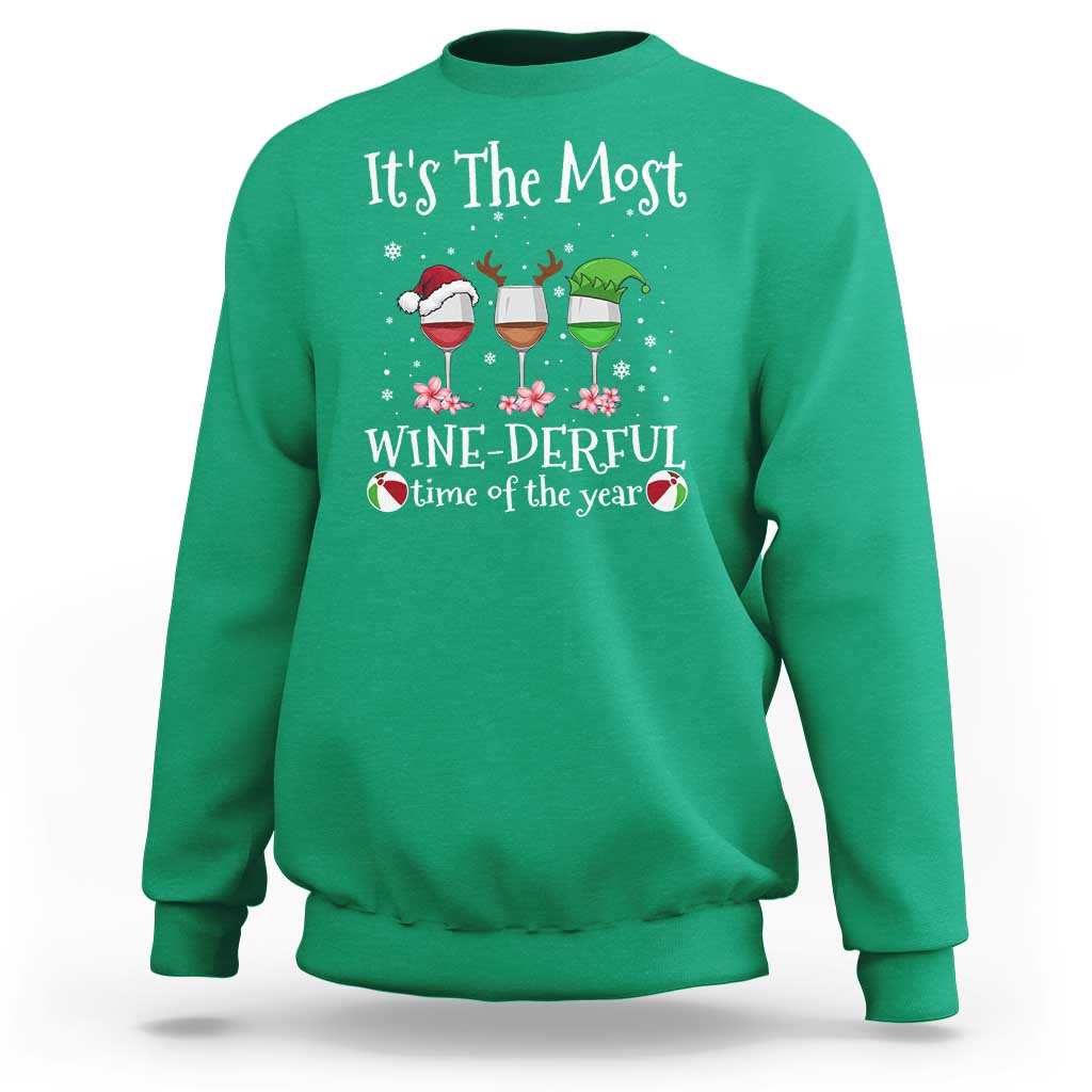 Funny Christmas In July Sweatshirt It's The Most Winederful Time Of The Year Wine Glasses Flower - Wonder Print Shop