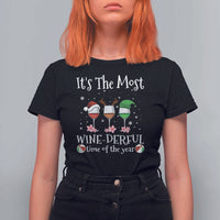 Funny Christmas In July T Shirt For Women It's The Most Winederful Time Of The Year Wine Glasses Flower - Wonder Print Shop