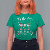 Funny Christmas In July T Shirt For Women It's The Most Winederful Time Of The Year Wine Glasses Flower - Wonder Print Shop