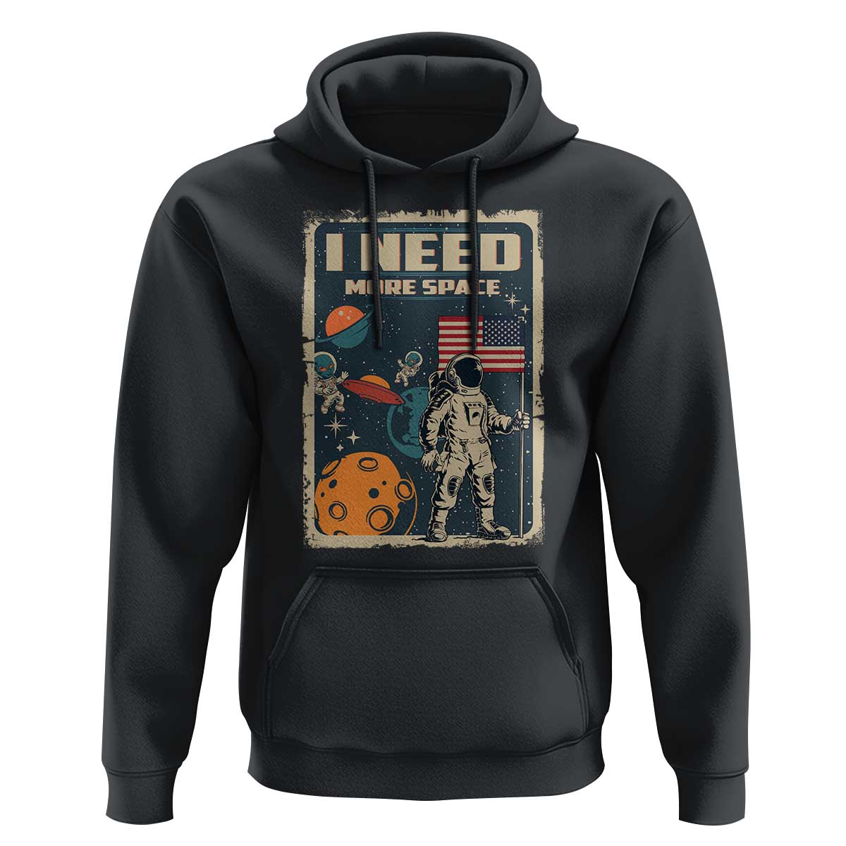 Funny I Need More Space Hoodie Retro Astronaut Spaceship Star Planets - Wonder Print Shop