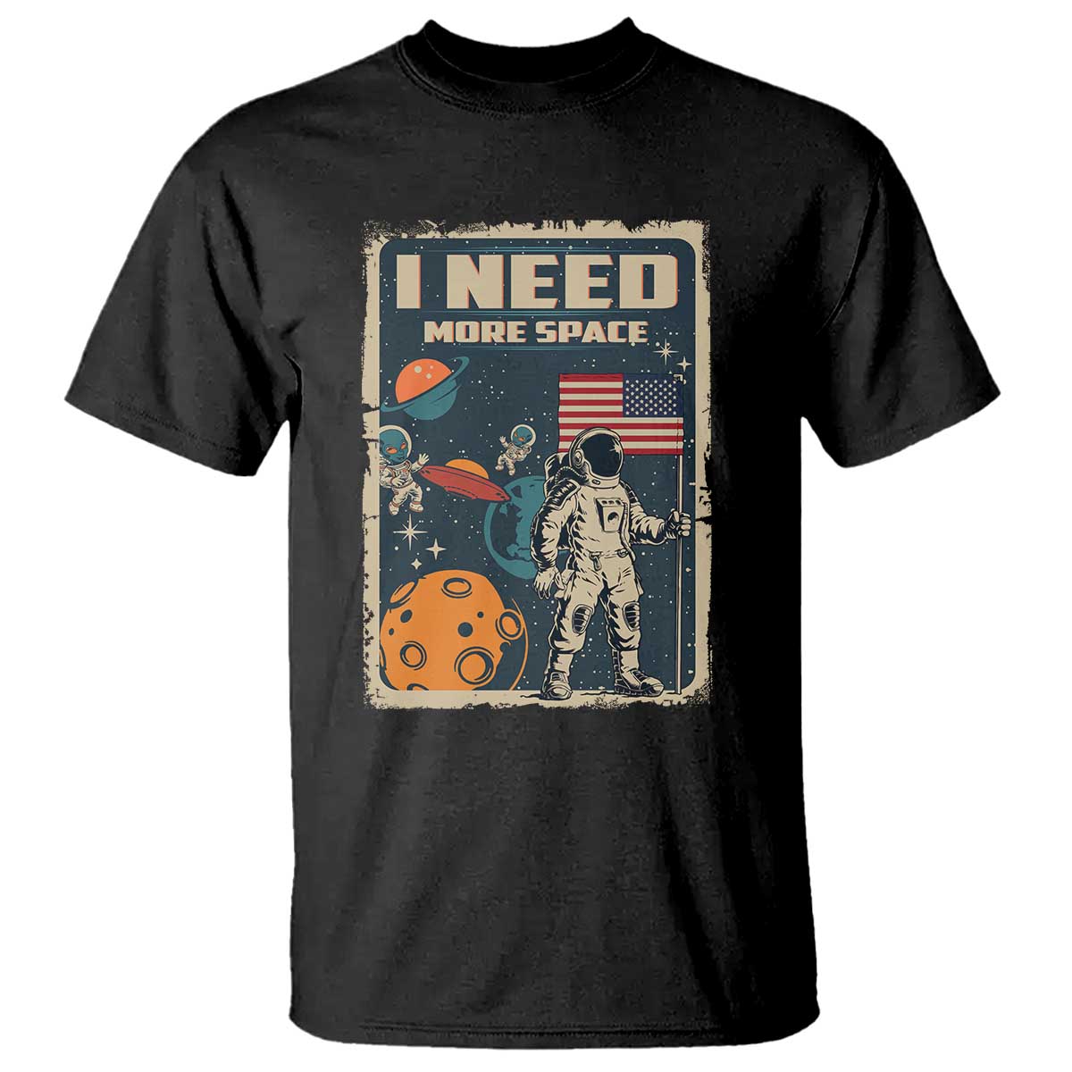Funny I Need More Space T Shirt Retro Astronaut Spaceship Star Planets - Wonder Print Shop