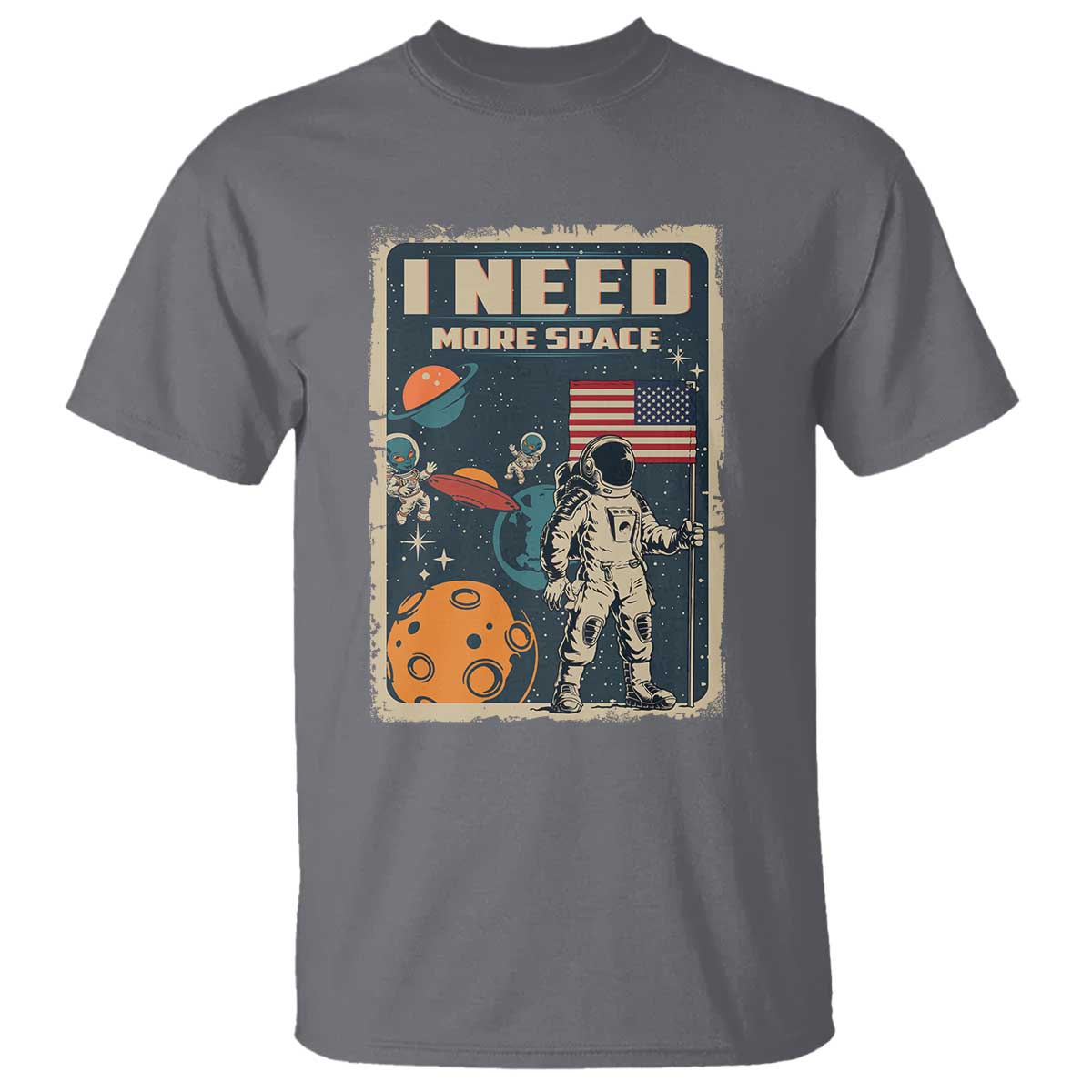 Funny I Need More Space T Shirt Retro Astronaut Spaceship Star Planets - Wonder Print Shop