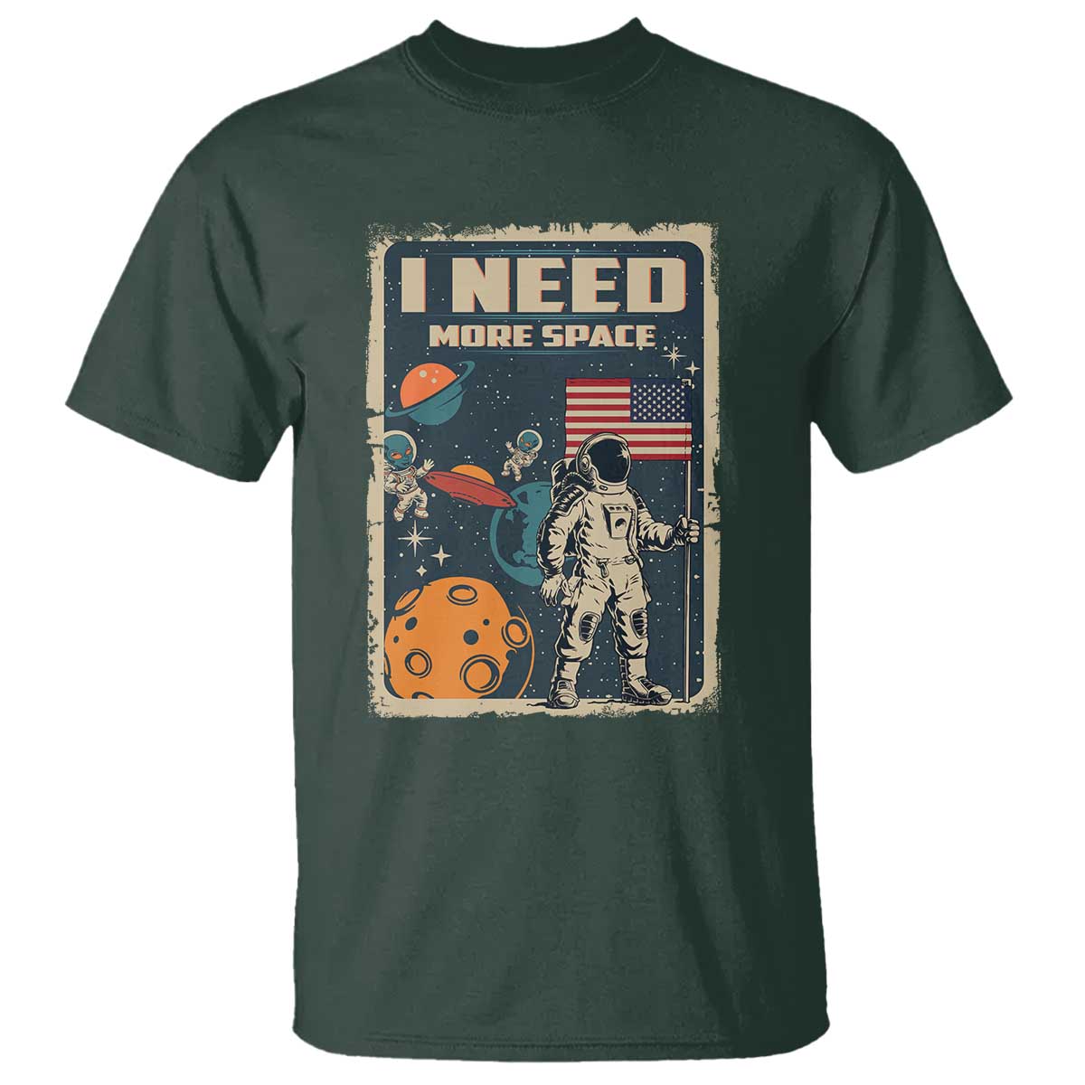 Funny I Need More Space T Shirt Retro Astronaut Spaceship Star Planets - Wonder Print Shop