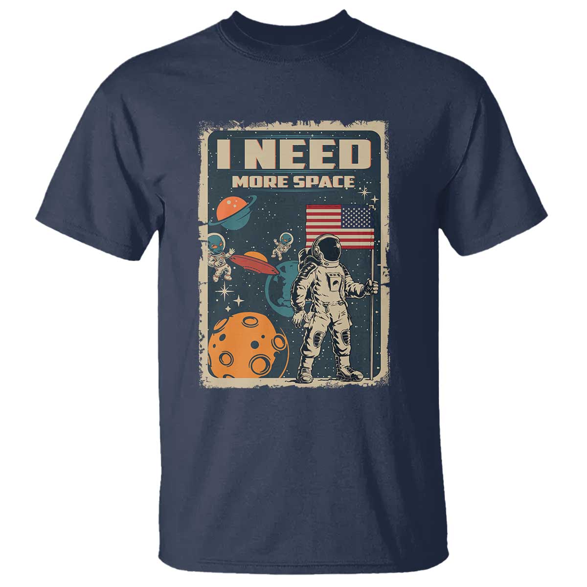 Funny I Need More Space T Shirt Retro Astronaut Spaceship Star Planets - Wonder Print Shop