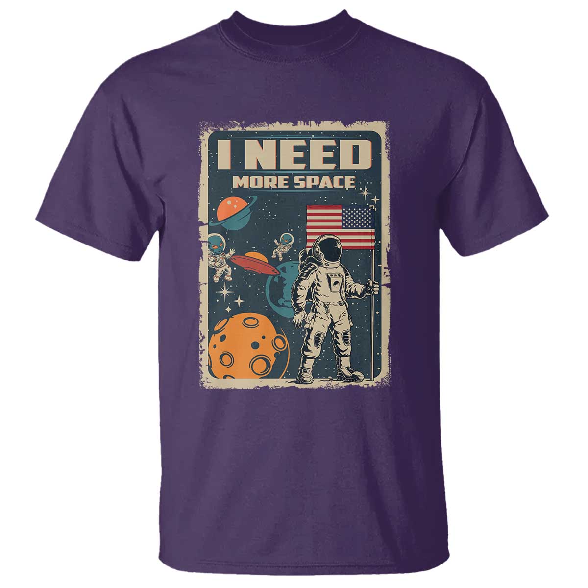 Funny I Need More Space T Shirt Retro Astronaut Spaceship Star Planets - Wonder Print Shop