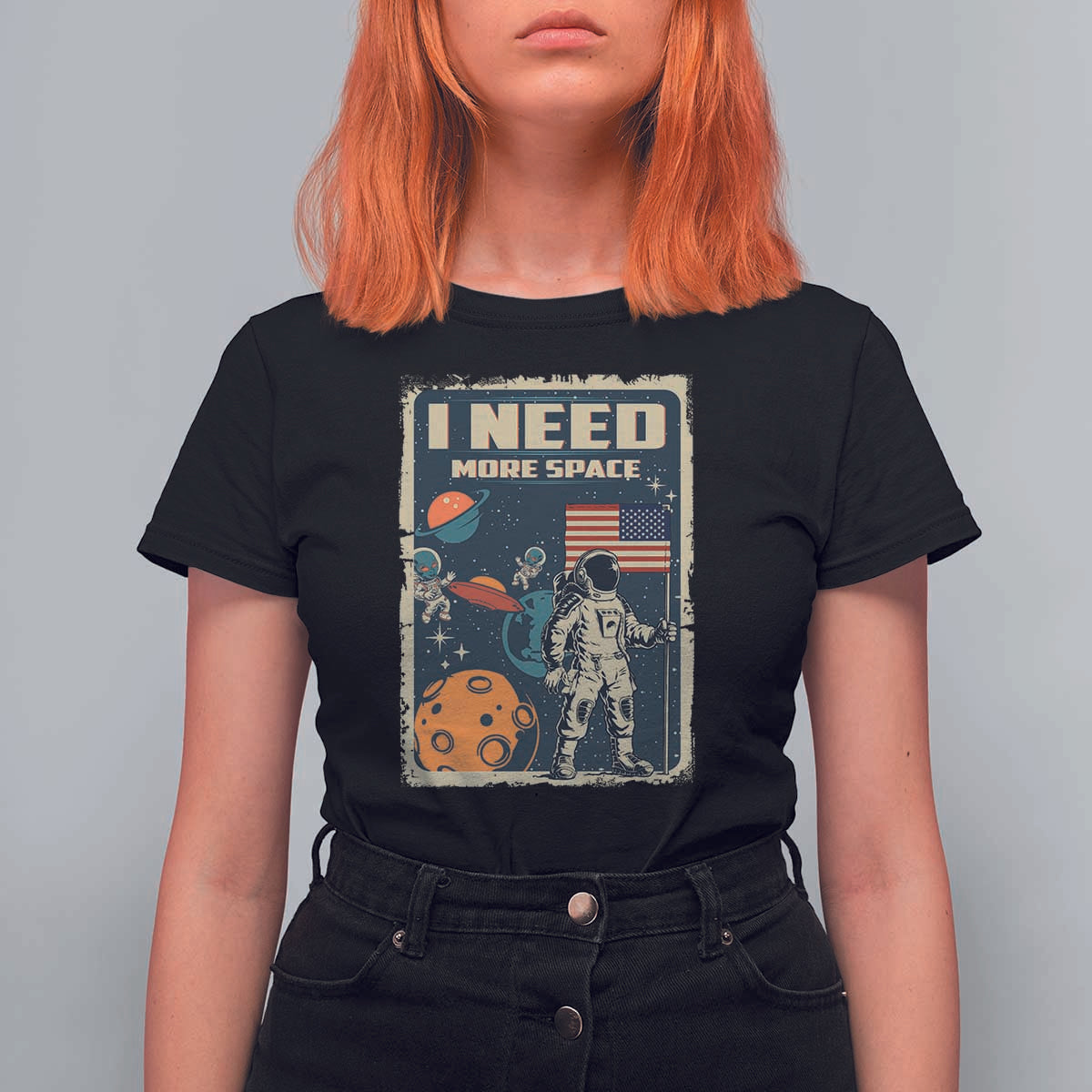 Funny I Need More Space T Shirt For Women Retro Astronaut Spaceship Star Planets - Wonder Print Shop