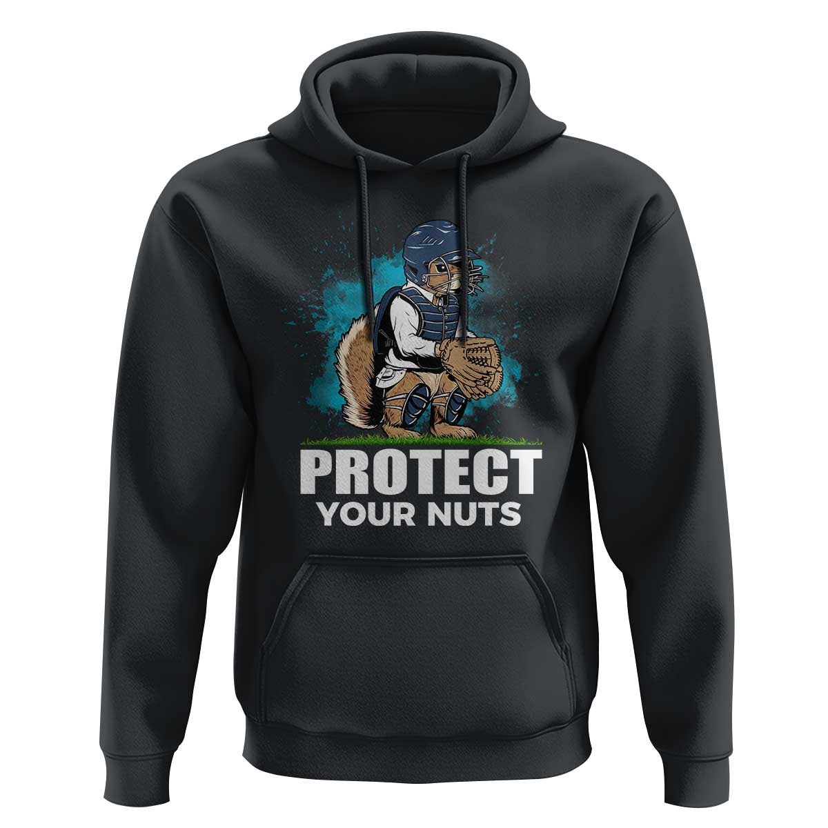 Funny Baseball Squirrel Hoodie Protect Your Nuts Catcher - Wonder Print Shop