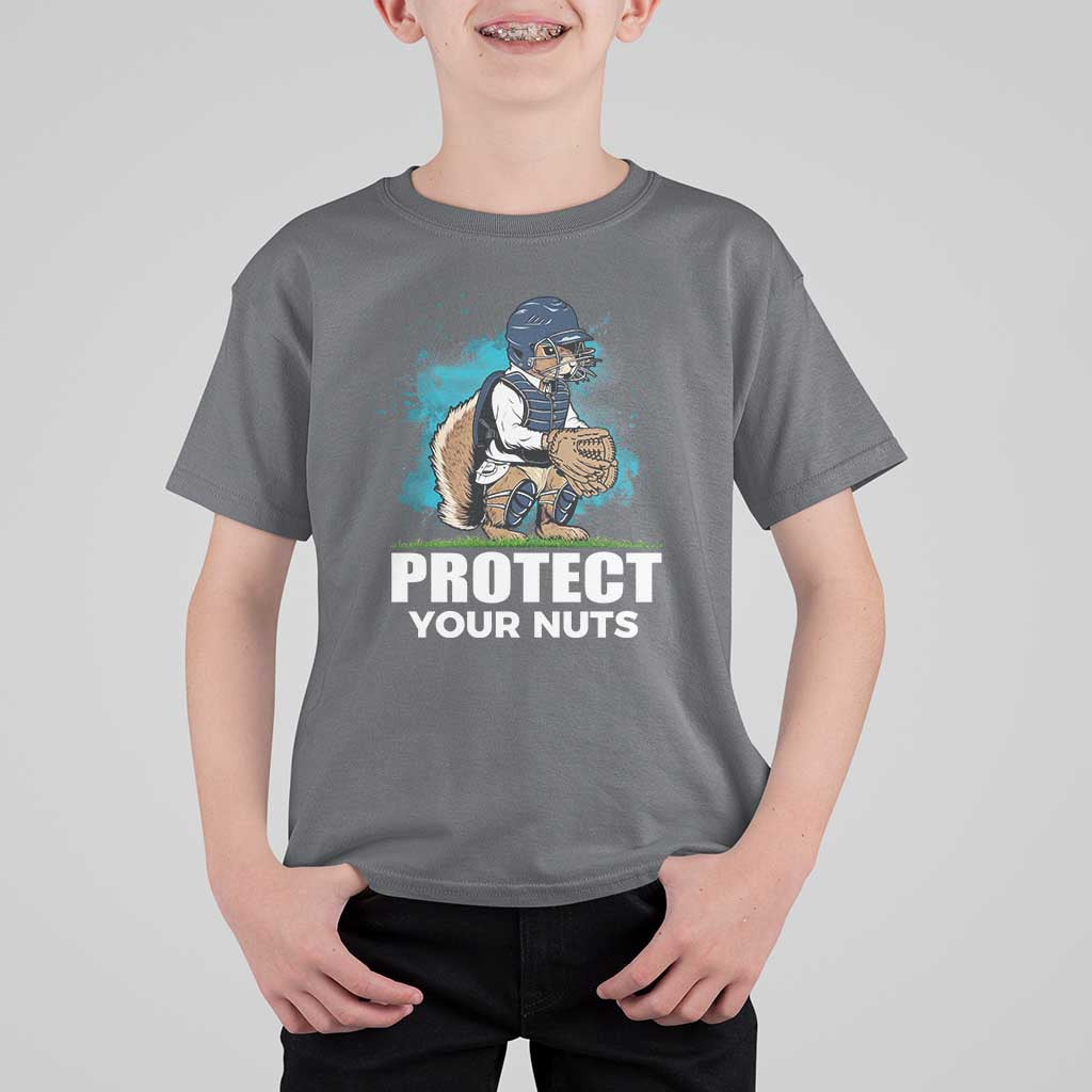 Funny Baseball Squirrel T Shirt For Kid Protect Your Nuts Catcher - Wonder Print Shop