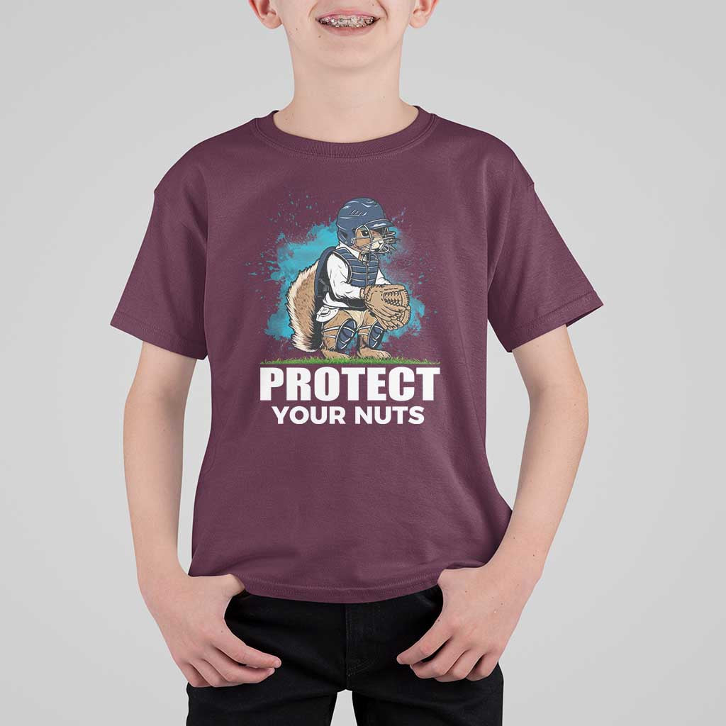 Funny Baseball Squirrel T Shirt For Kid Protect Your Nuts Catcher - Wonder Print Shop