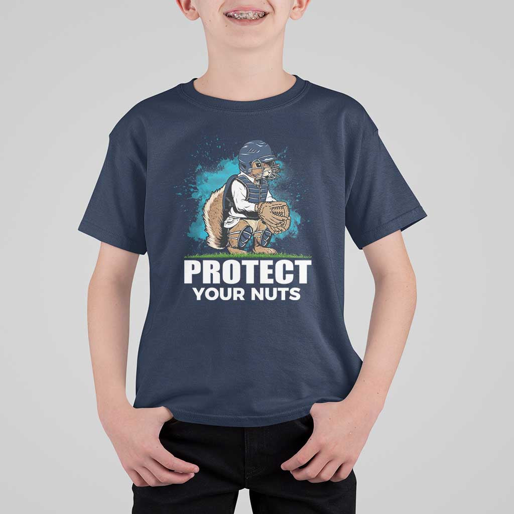 Funny Baseball Squirrel T Shirt For Kid Protect Your Nuts Catcher - Wonder Print Shop