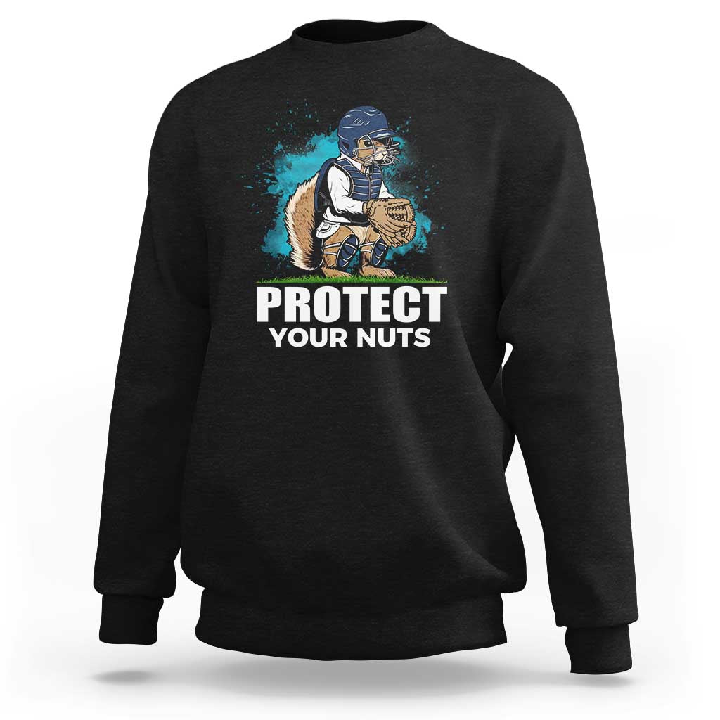Funny Baseball Squirrel Sweatshirt Protect Your Nuts Catcher - Wonder Print Shop