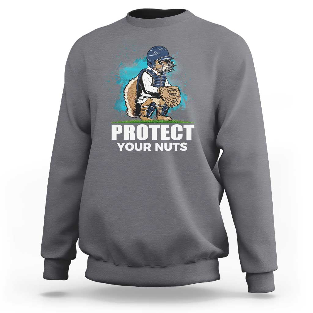 Funny Baseball Squirrel Sweatshirt Protect Your Nuts Catcher - Wonder Print Shop