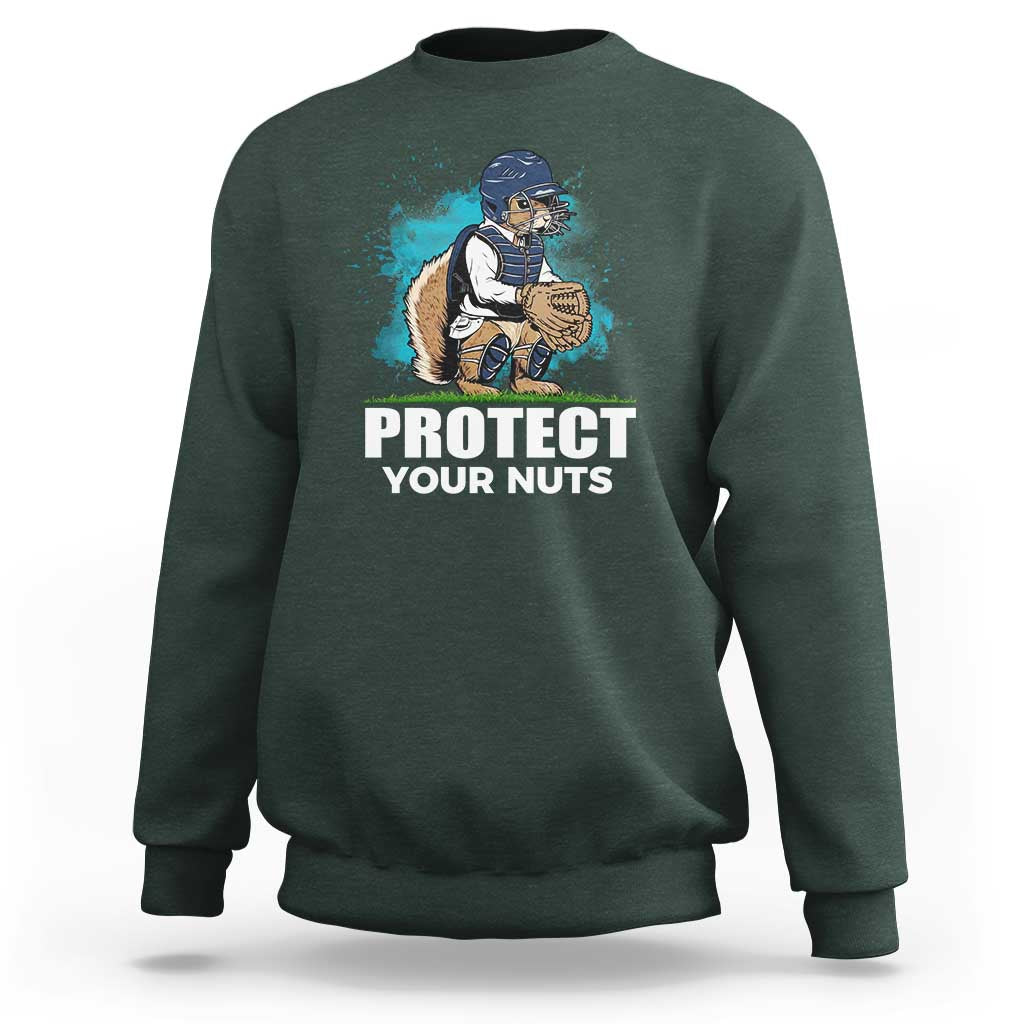 Funny Baseball Squirrel Sweatshirt Protect Your Nuts Catcher - Wonder Print Shop