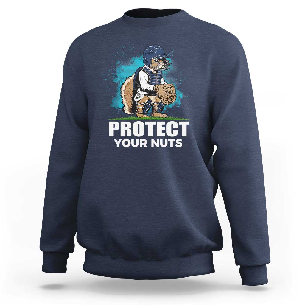 Funny Baseball Squirrel Sweatshirt Protect Your Nuts Catcher - Wonder Print Shop