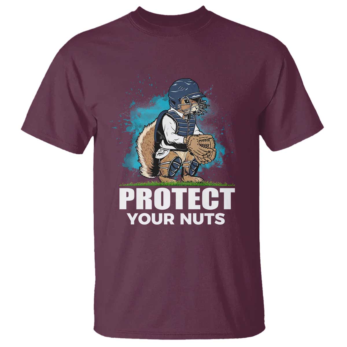Funny Baseball Squirrel T Shirt Protect Your Nuts Catcher - Wonder Print Shop