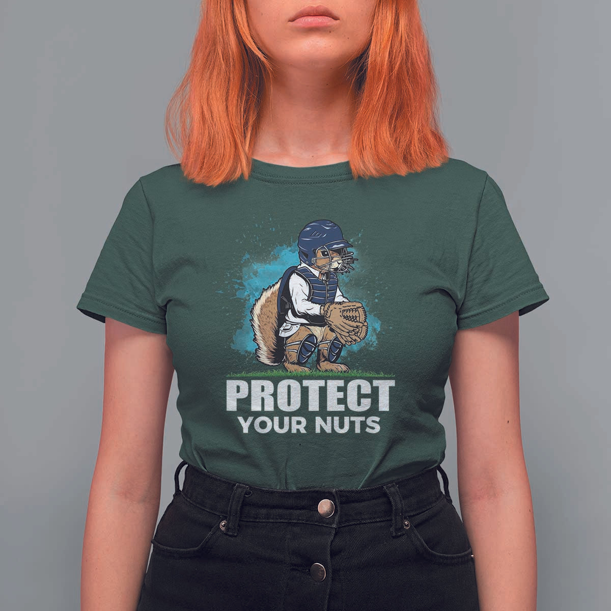 Funny Baseball Squirrel T Shirt For Women Protect Your Nuts Catcher - Wonder Print Shop