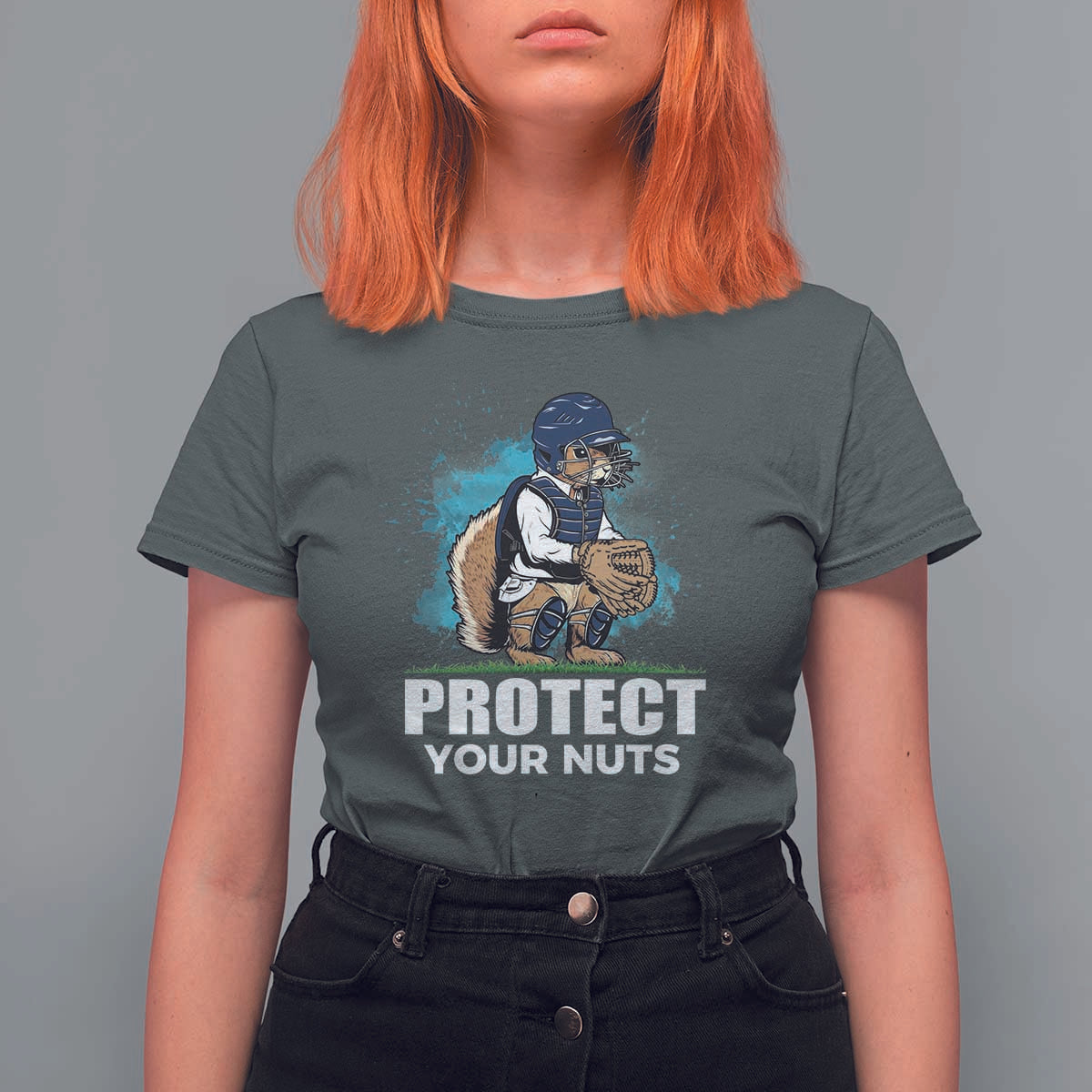 Funny Baseball Squirrel T Shirt For Women Protect Your Nuts Catcher - Wonder Print Shop