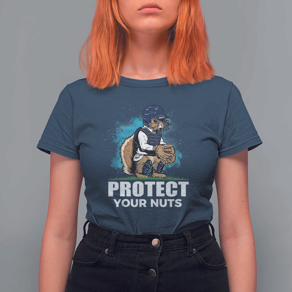 Funny Baseball Squirrel T Shirt For Women Protect Your Nuts Catcher - Wonder Print Shop