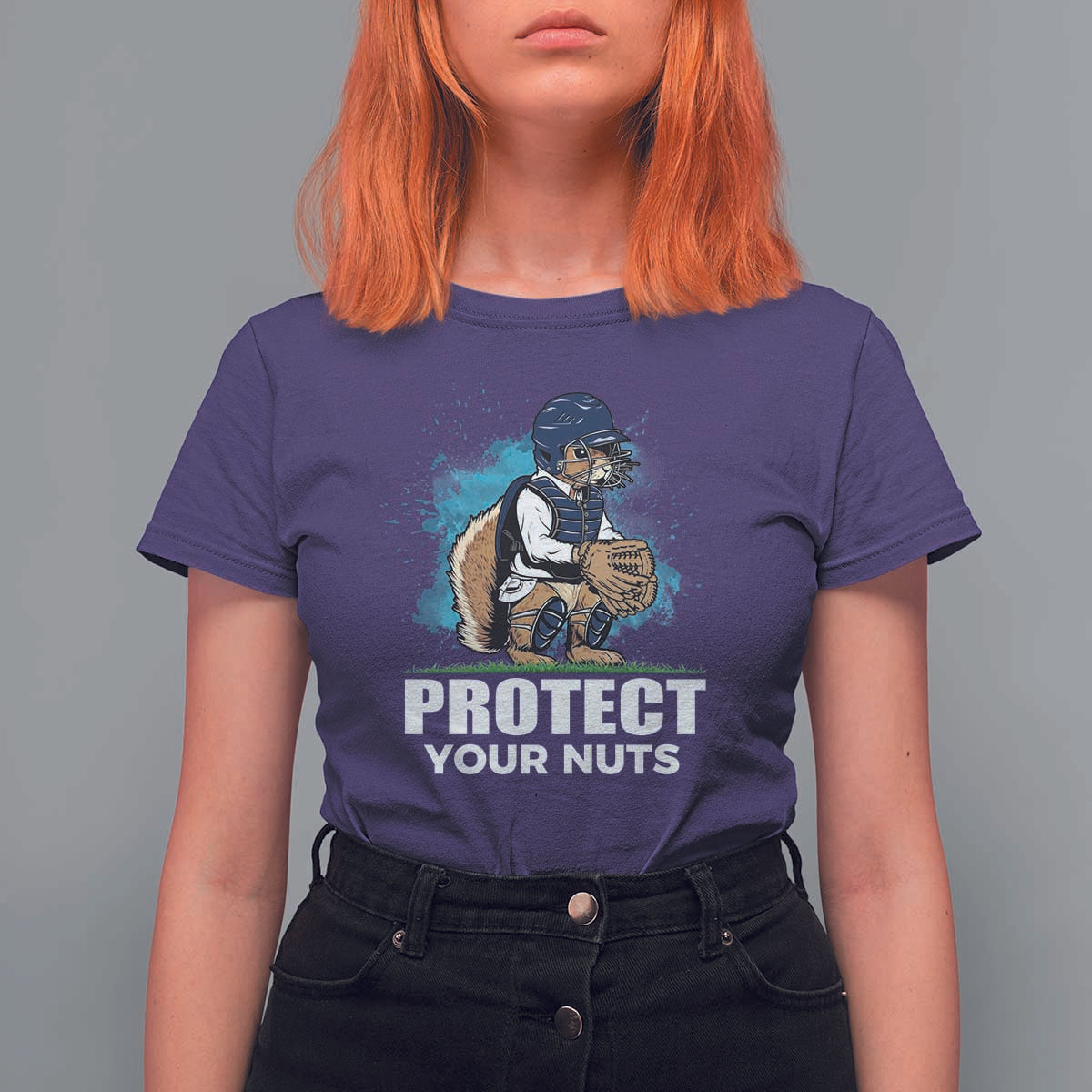 Funny Baseball Squirrel T Shirt For Women Protect Your Nuts Catcher - Wonder Print Shop