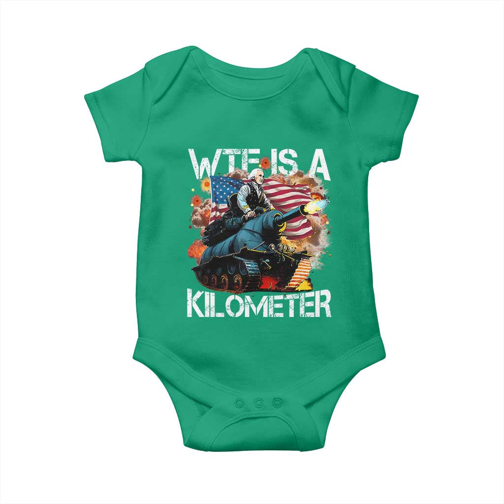 Funny WTF Is A Kilometer Baby Onesie Patriotic American Freedom George Washington - Wonder Print Shop