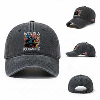 Funny WTF Is A Kilometer Washed Cotton Baseball Cap Patriotic American Freedom George Washington