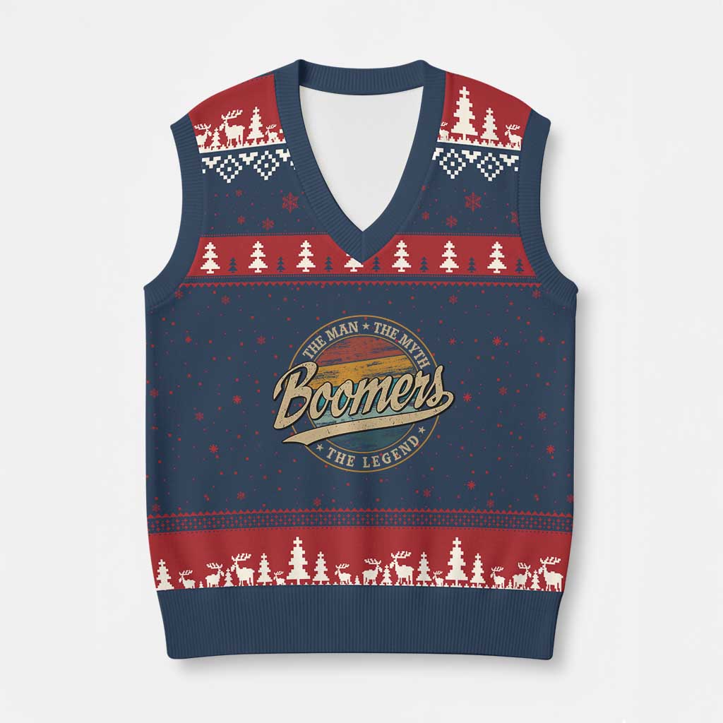 Boomers The Man The Myth The Legend V-Neck Knit Sweater Vest Retro Baby Boomers Generation - Wonder Print Shop