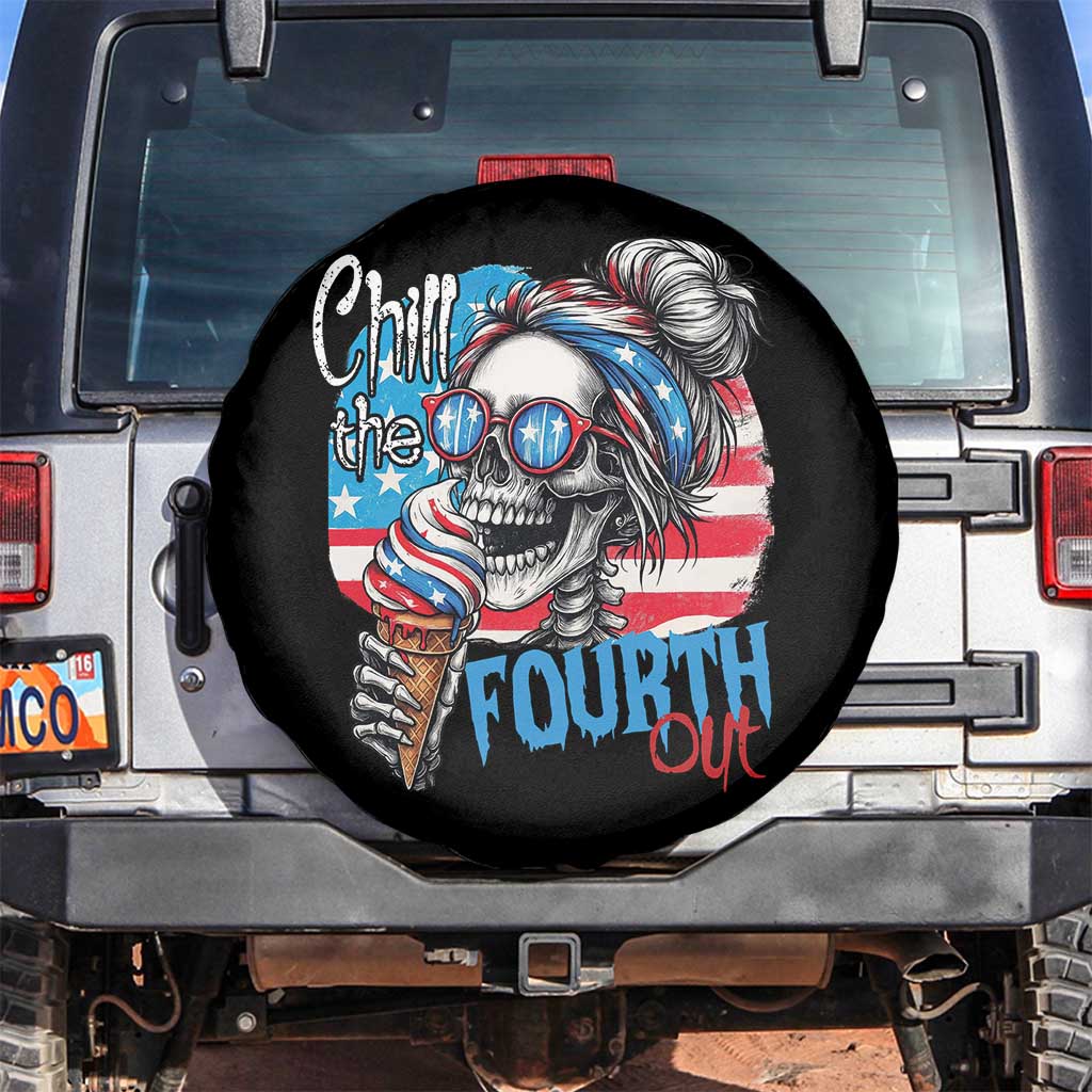 Funny Chill The Fourth Out 4th Of July Spare Tire Cover Patriotic Skeleton Popsicle US Flag - Wonder Print Shop