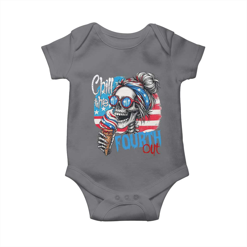 Funny Chill The Fourth Out 4th Of July Baby Onesie Patriotic Skeleton Popsicle US Flag - Wonder Print Shop