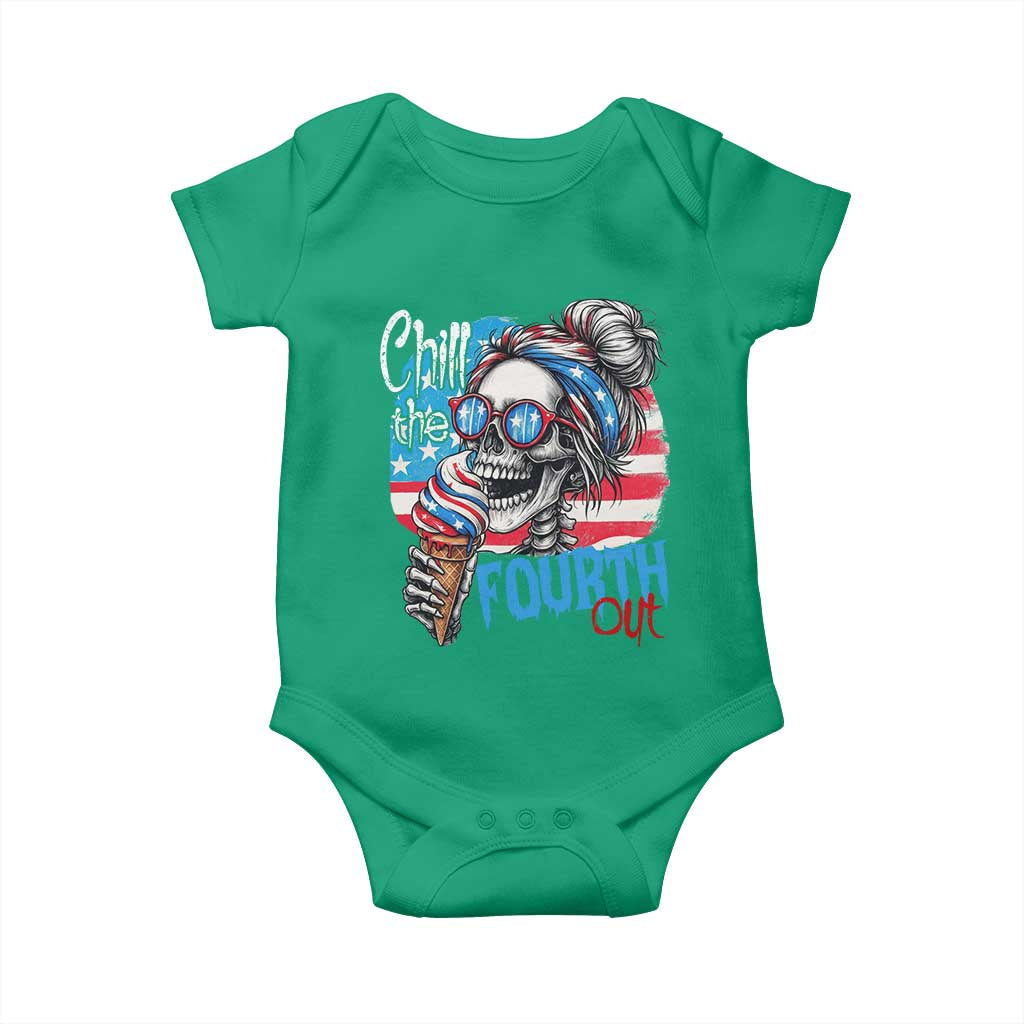 Funny Chill The Fourth Out 4th Of July Baby Onesie Patriotic Skeleton Popsicle US Flag - Wonder Print Shop