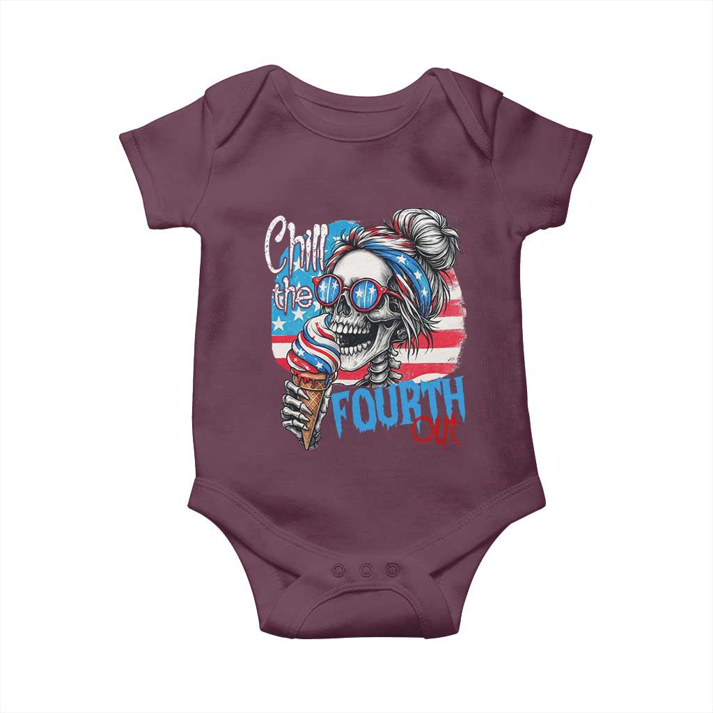 Funny Chill The Fourth Out 4th Of July Baby Onesie Patriotic Skeleton Popsicle US Flag - Wonder Print Shop