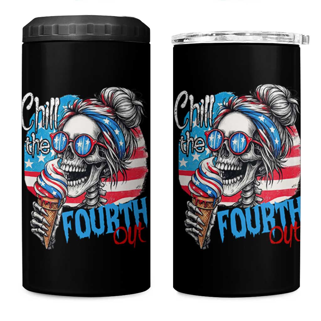 Funny Chill The Fourth Out 4th Of July 4 in 1 Can Cooler Tumbler Patriotic Skeleton Popsicle US Flag - Wonder Print Shop