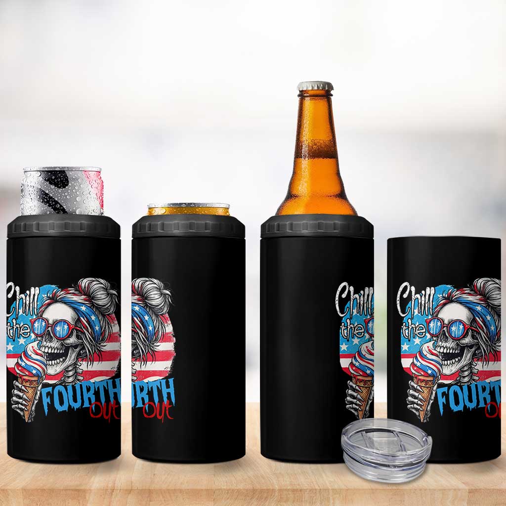 Funny Chill The Fourth Out 4th Of July 4 in 1 Can Cooler Tumbler Patriotic Skeleton Popsicle US Flag - Wonder Print Shop