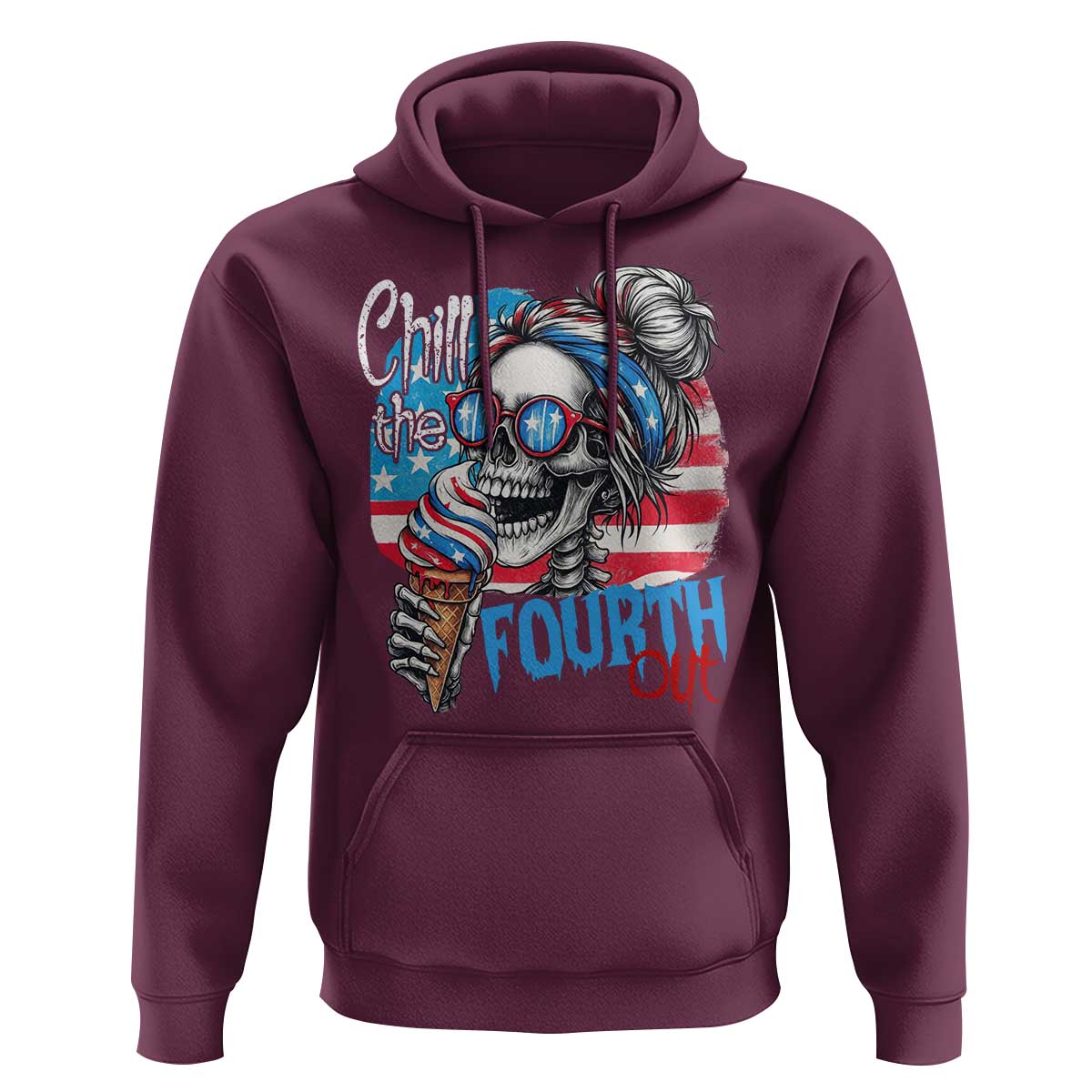 Funny Chill The Fourth Out 4th Of July Hoodie Patriotic Skeleton Popsicle US Flag - Wonder Print Shop
