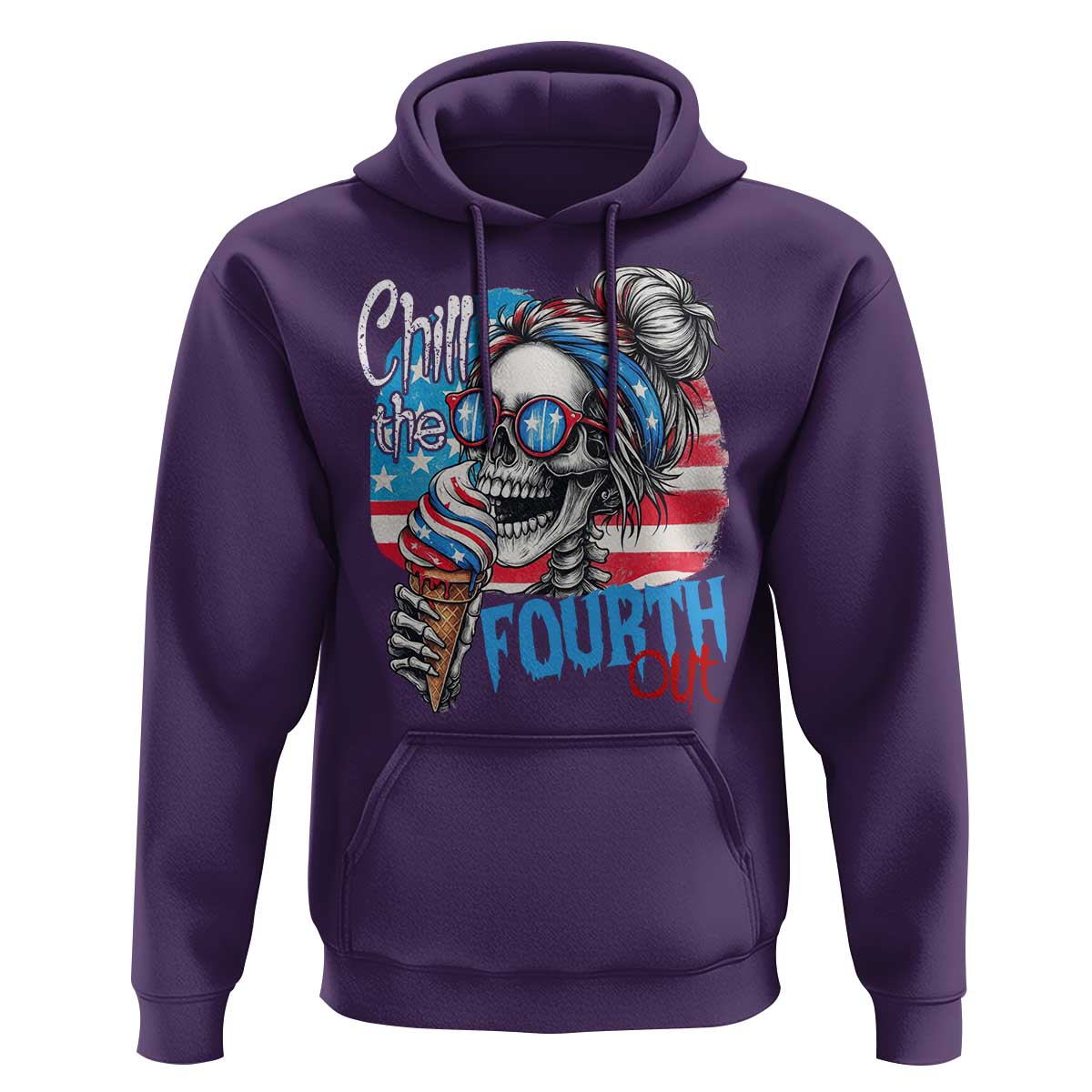 Funny Chill The Fourth Out 4th Of July Hoodie Patriotic Skeleton Popsicle US Flag - Wonder Print Shop