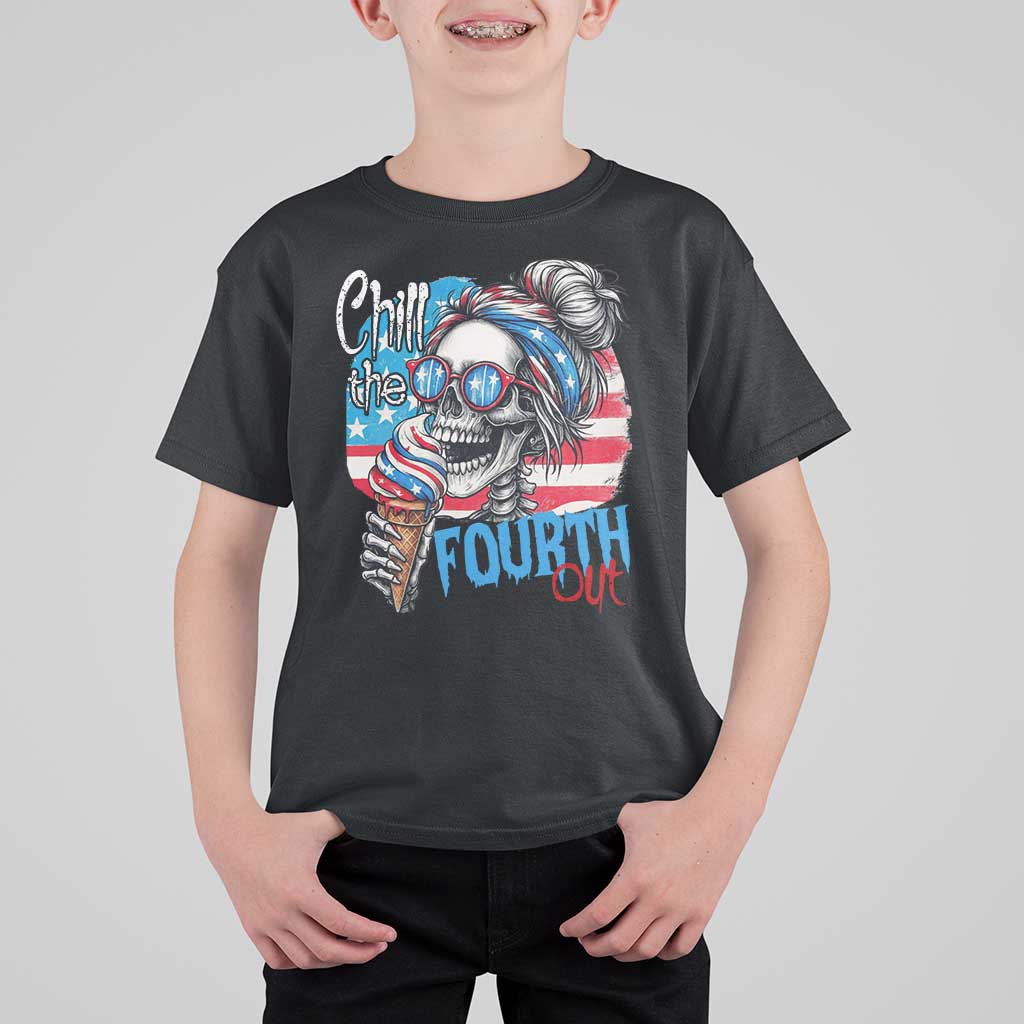 Funny Chill The Fourth Out 4th Of July T Shirt For Kid Patriotic Skeleton Popsicle US Flag - Wonder Print Shop