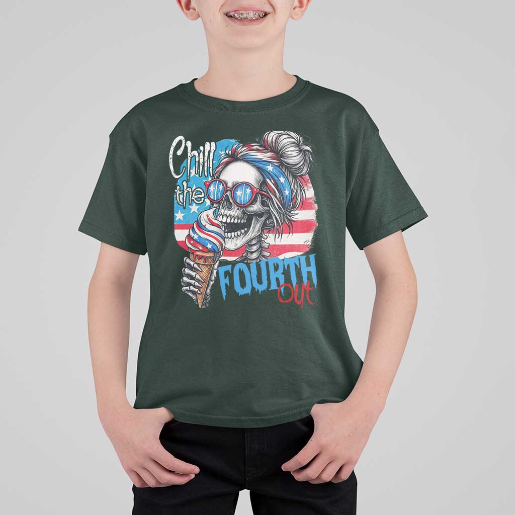 Funny Chill The Fourth Out 4th Of July T Shirt For Kid Patriotic Skeleton Popsicle US Flag - Wonder Print Shop