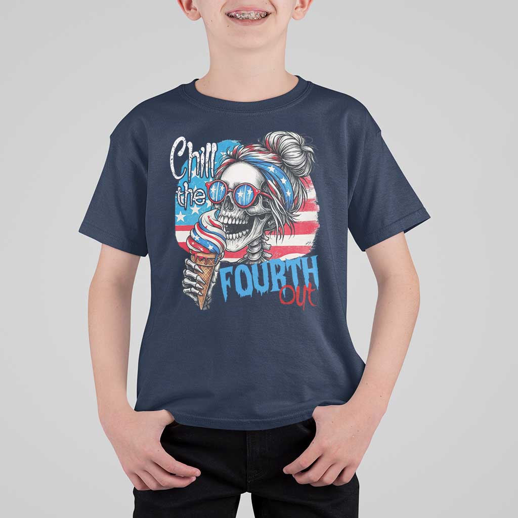 Funny Chill The Fourth Out 4th Of July T Shirt For Kid Patriotic Skeleton Popsicle US Flag - Wonder Print Shop