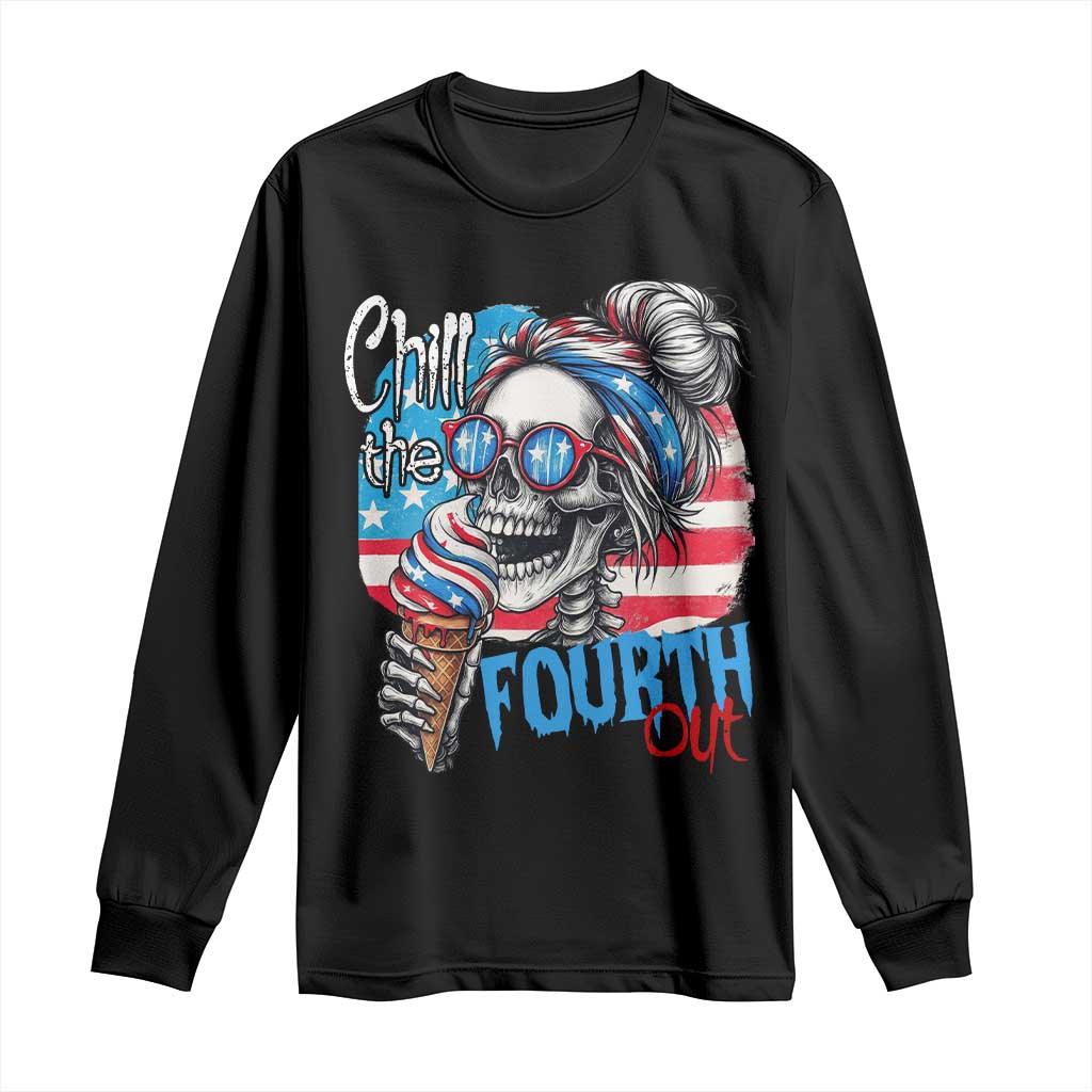 Funny Chill The Fourth Out 4th Of July Long Sleeve Shirt Patriotic Skeleton Popsicle US Flag - Wonder Print Shop