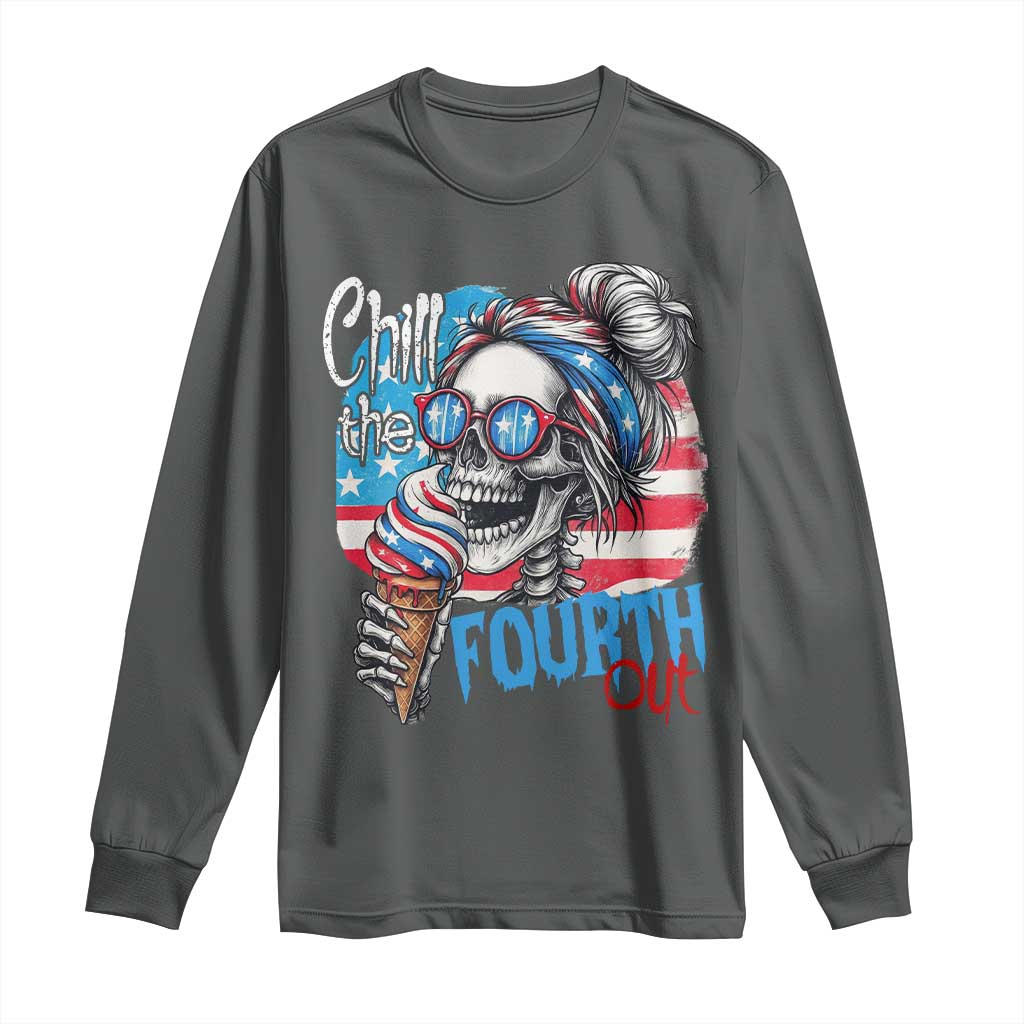 Funny Chill The Fourth Out 4th Of July Long Sleeve Shirt Patriotic Skeleton Popsicle US Flag - Wonder Print Shop