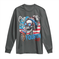 Funny Chill The Fourth Out 4th Of July Long Sleeve Shirt Patriotic Skeleton Popsicle US Flag - Wonder Print Shop