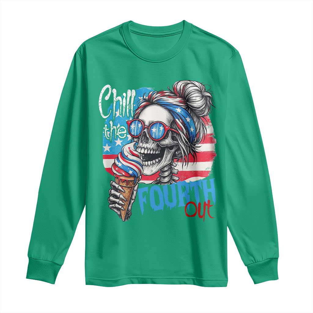 Funny Chill The Fourth Out 4th Of July Long Sleeve Shirt Patriotic Skeleton Popsicle US Flag - Wonder Print Shop