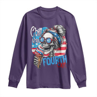 Funny Chill The Fourth Out 4th Of July Long Sleeve Shirt Patriotic Skeleton Popsicle US Flag - Wonder Print Shop
