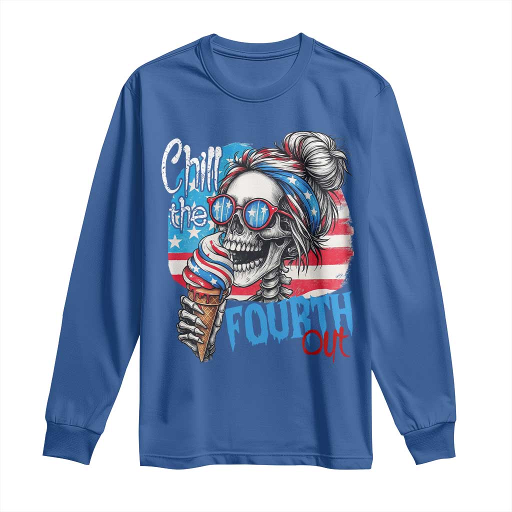 Funny Chill The Fourth Out 4th Of July Long Sleeve Shirt Patriotic Skeleton Popsicle US Flag - Wonder Print Shop